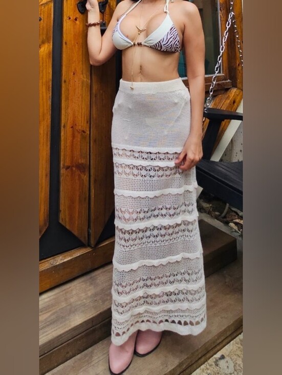 Dresses & Skirts - White Crochet Bikini Cover Up Knit Maxi Skirt